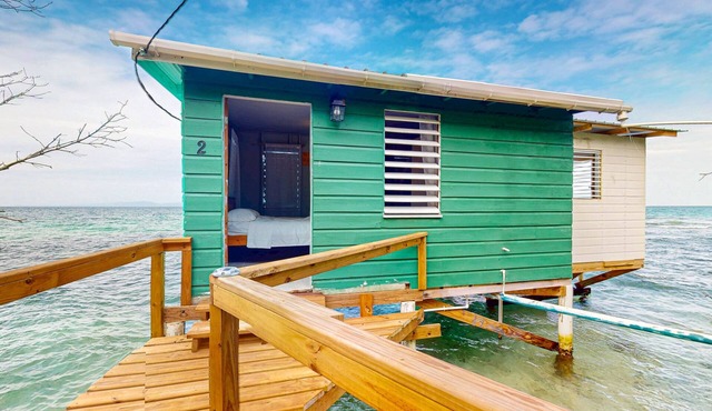 Rustic oceanfront cabin w/overwater kitchenette, sea views & private deck in Placencia